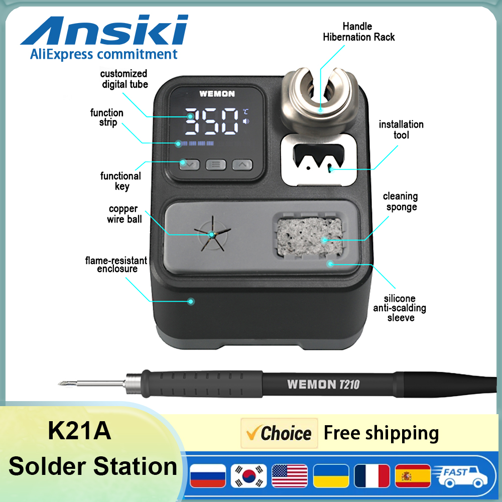 محطة لحام ANSIKI K21A T210 100 - مراجعة Soldering Iron Temperature Probe وسعره