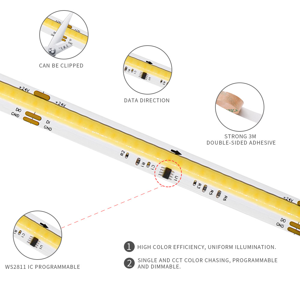 COB SPI WS2811 IC CCT LED قطاع - مراجعة Neopixel وسعره